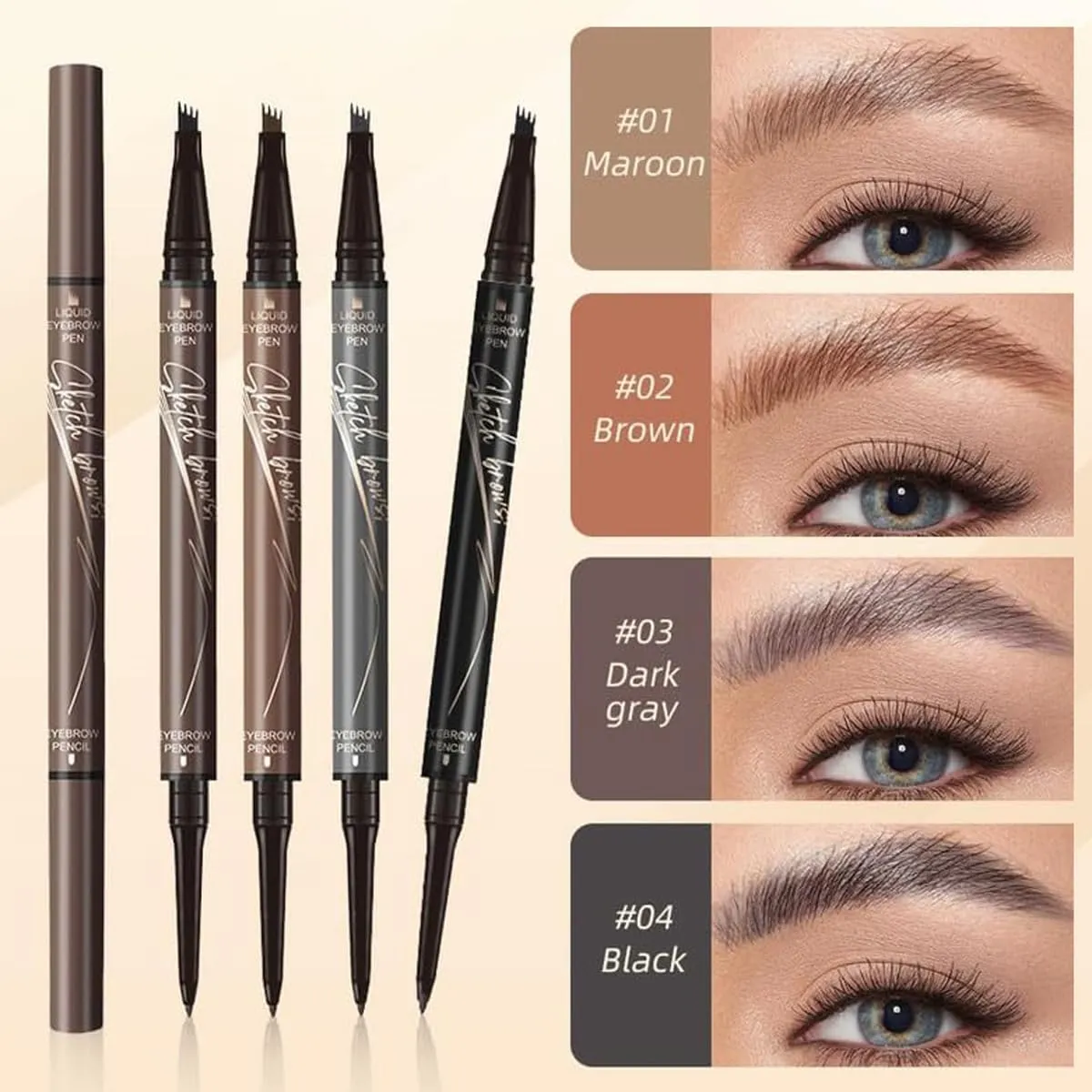 Microblading Eyebrow Pen & Pencil - Dark Brown, 2 in 1 Magic Makeup Brow Pencil & Brush, 3D & Waterproof, Long-Lasting Natural Eyebrow Brush (Black   Brown)