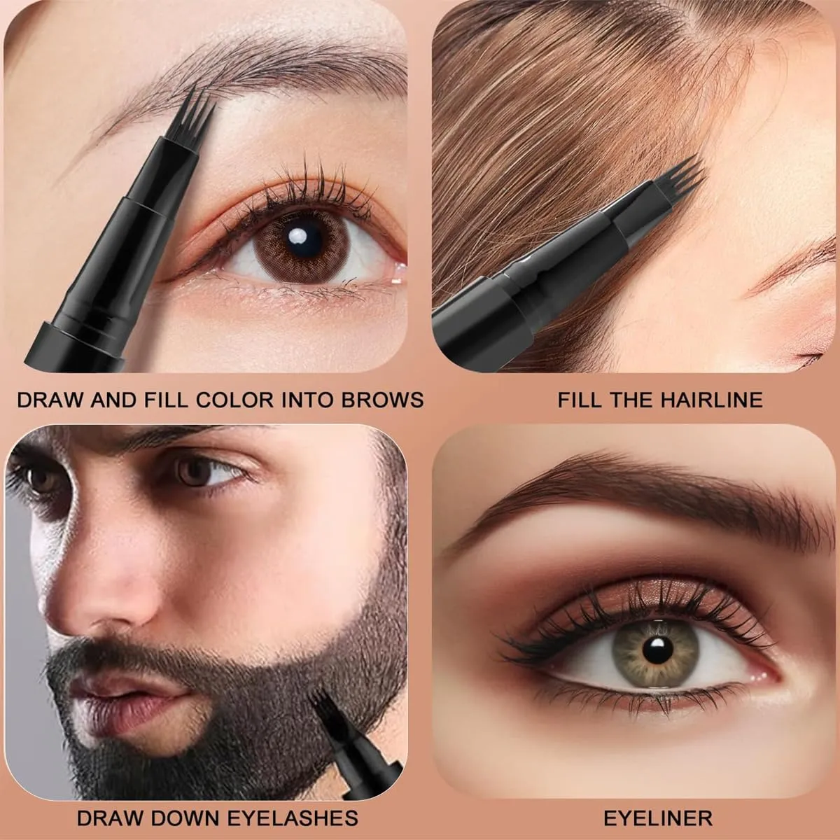 Microblading Eyebrow Pen & Pencil - Dark Brown, 2 in 1 Magic Makeup Brow Pencil & Brush, 3D & Waterproof, Long-Lasting Natural Eyebrow Brush (Black   Brown)