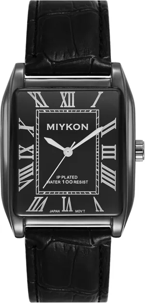 Miykon Vintage Watches for Men - Tank Square Analog Watch with Genuine Leather Wrist Strap for Classic Dress - Ion Polished, Scratch Resistant Glass, Japanese Quartz, Waterproof to 100ft