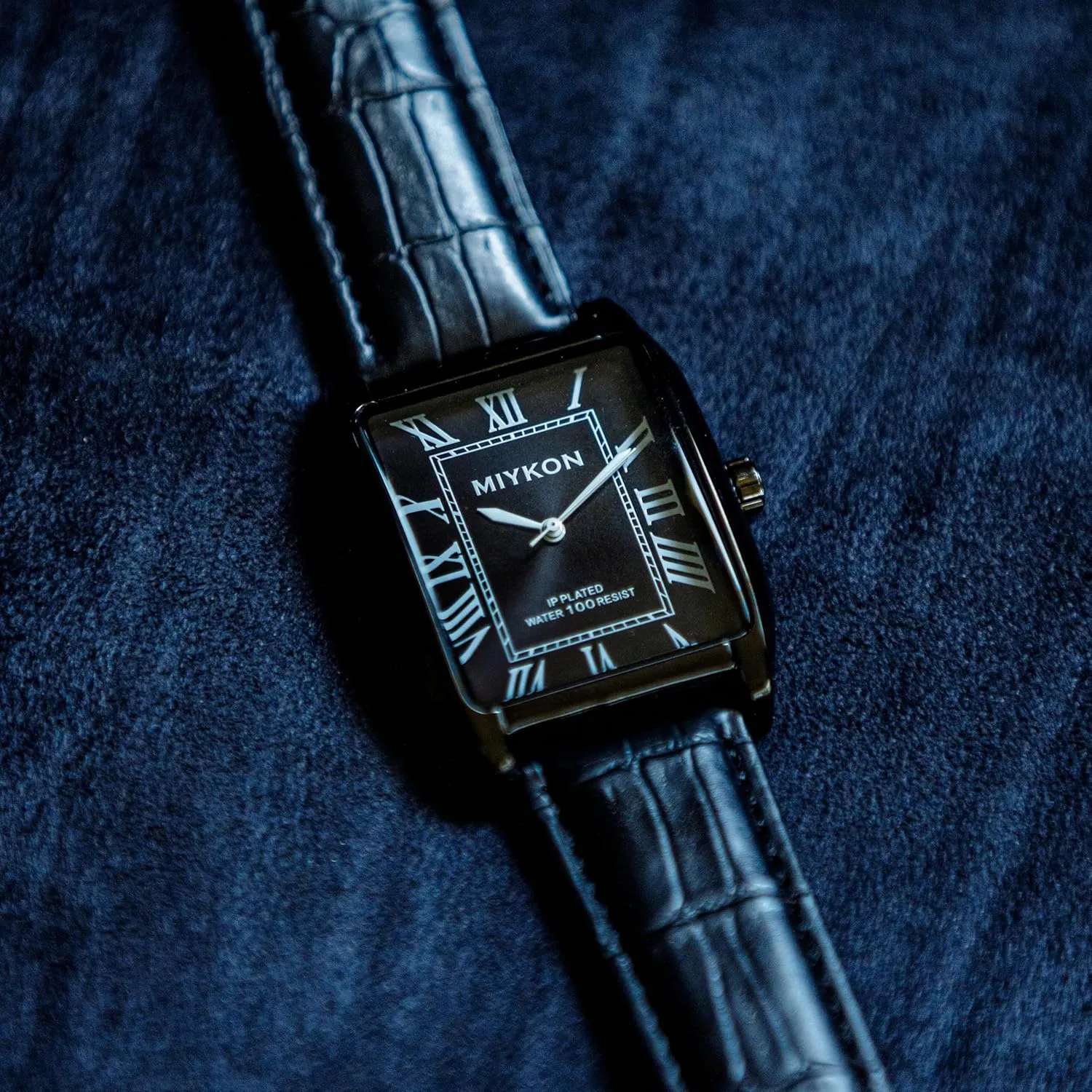 Miykon Vintage Watches for Men - Tank Square Analog Watch with Genuine Leather Wrist Strap for Classic Dress - Ion Polished, Scratch Resistant Glass, Japanese Quartz, Waterproof to 100ft