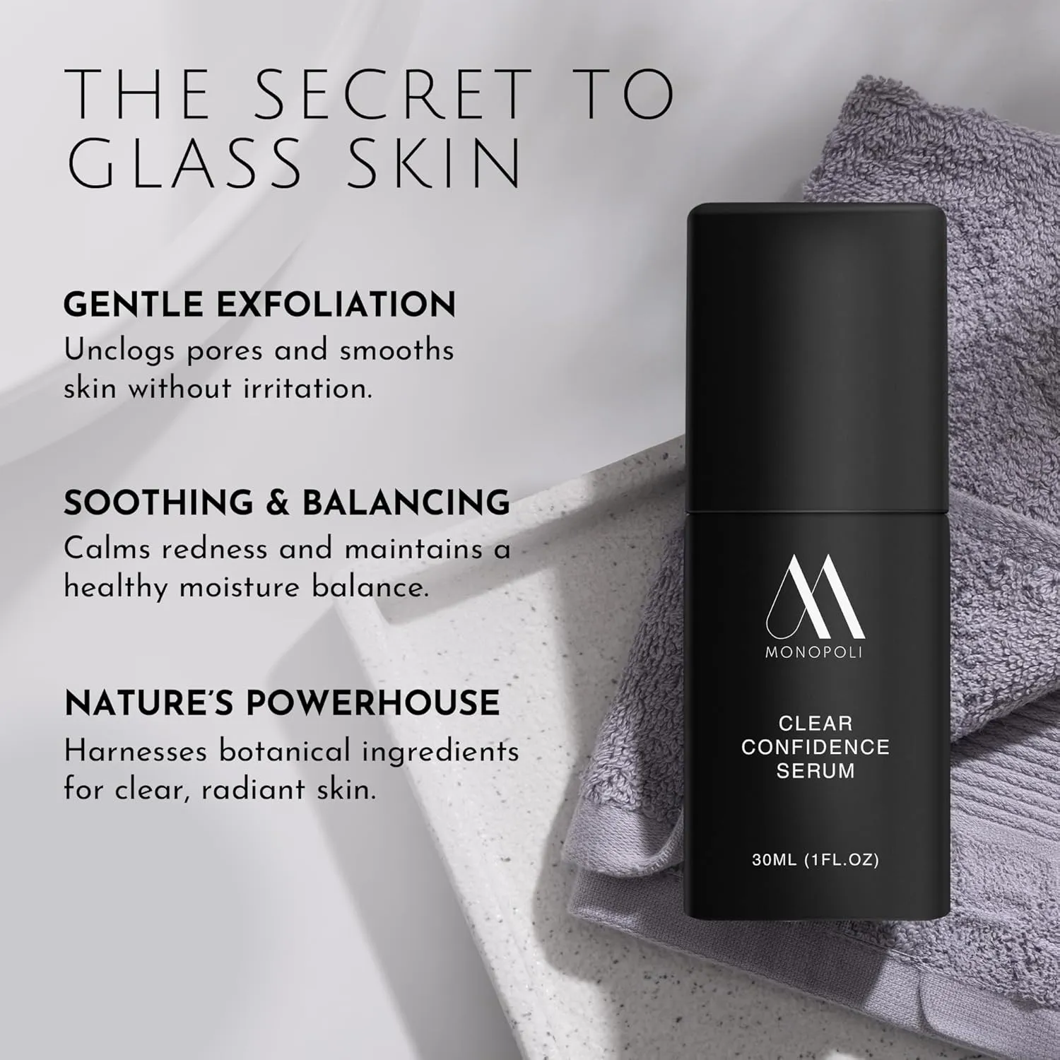 Monopoli Skin Clear Confidence BHA Serum | Achieve Clear, Balanced Skin | White Willow Bark & Sophora Flavescens | Teens and Adults with Acne-Prone Skin | Single 30ml