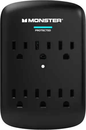 Monster Wall Tap Plug 6-Outlet Extender with Outlet Surge Protector for Home, Travel, Office, Home Appliances, Computers, and Smart Phone Devices – 300J and ETL Listed