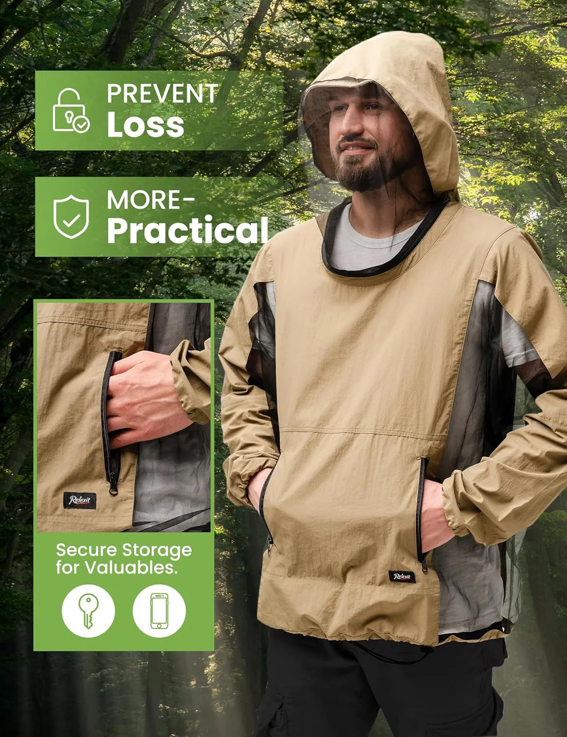 Mosquito Jacket, Durable Bug-Proof Jacket with Adjustable Hood & Pocket, Summer Adventures Mosquito Proof Clothing