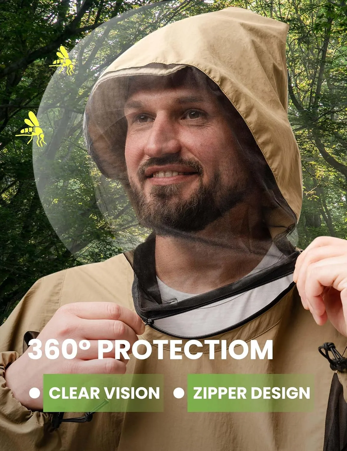 Mosquito Jacket, Durable Bug-Proof Jacket with Adjustable Hood & Pocket, Summer Adventures Mosquito Proof Clothing