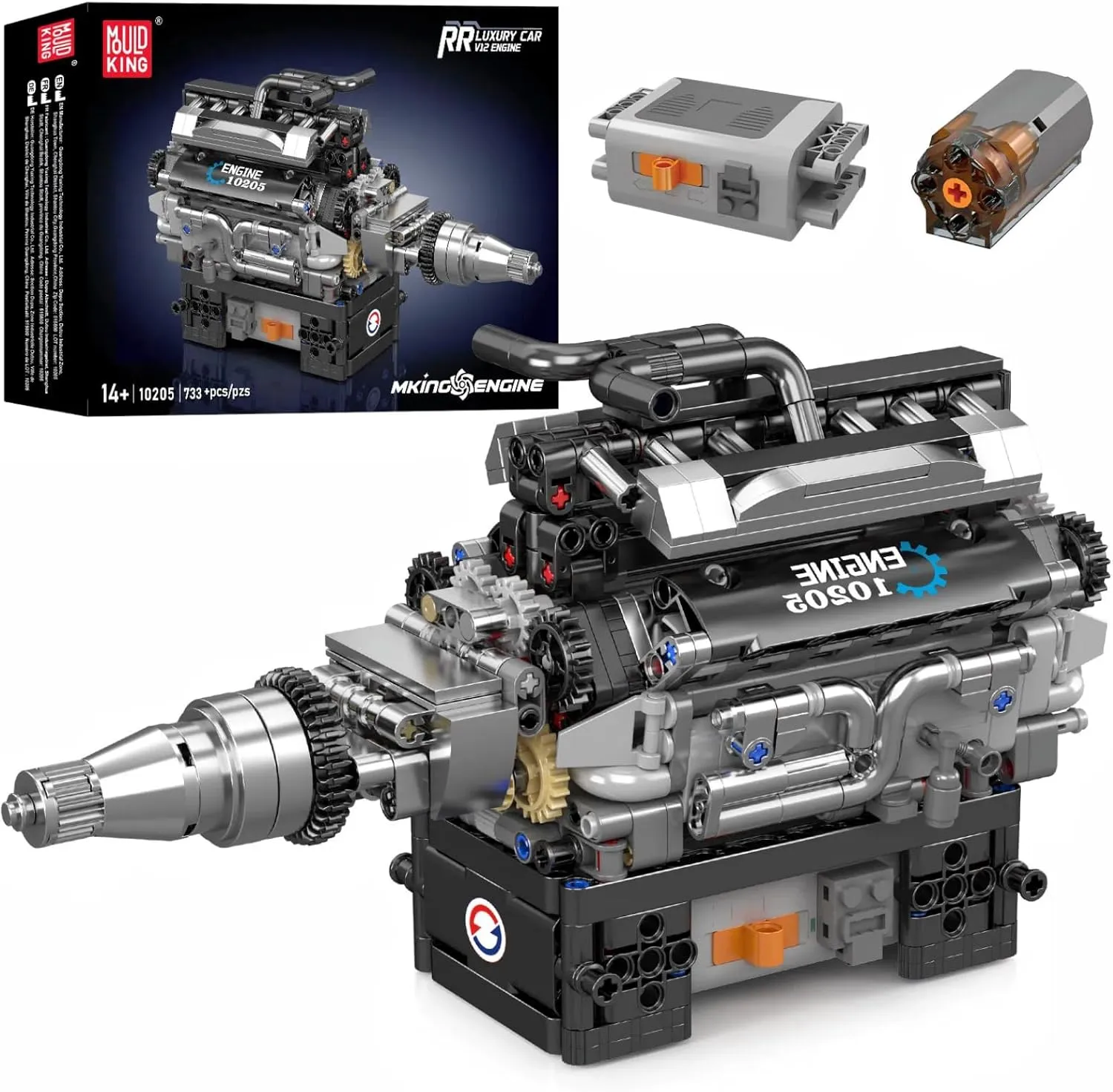 Mould King 10205 V12 Engine Building Blocks Sets, Build a Engine Model Kit That Runs, MOC Engine Model Building Kit for Kids, 733 PCS STEM Model Engine for Adults