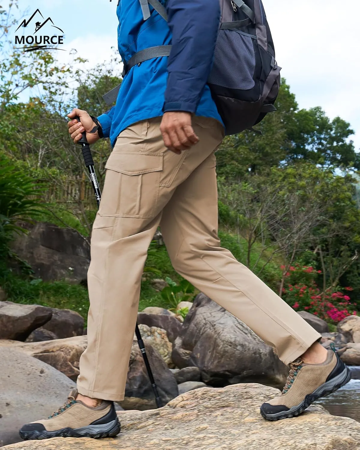 MOURCE Men's Hiking Pants Outdoor Water Resistant Flex Ripstop Cargo Pants Quick Dry Lightweight Fit Pants 6 Pockets and Belt