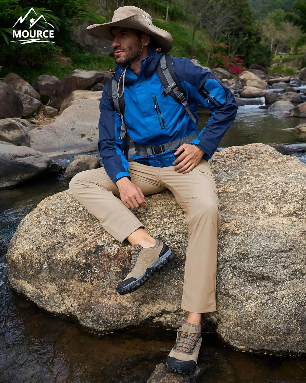 MOURCE Men's Hiking Pants Outdoor Water Resistant Flex Ripstop Cargo Pants Quick Dry Lightweight Fit Pants 6 Pockets and Belt