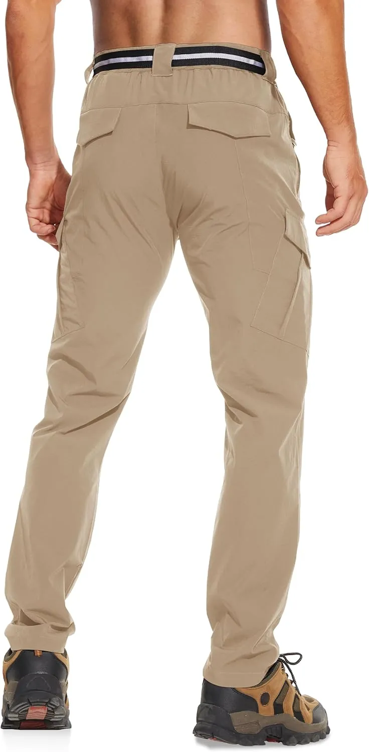MOURCE Men's Hiking Pants Outdoor Water Resistant Flex Ripstop Cargo Pants Quick Dry Lightweight Fit Pants 6 Pockets and Belt