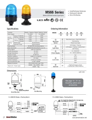 MS66M-FFF-G, 66mm Beacon Signal LED Light, Direct Mount, Steady/Flash, Green Color, 90-240V AC