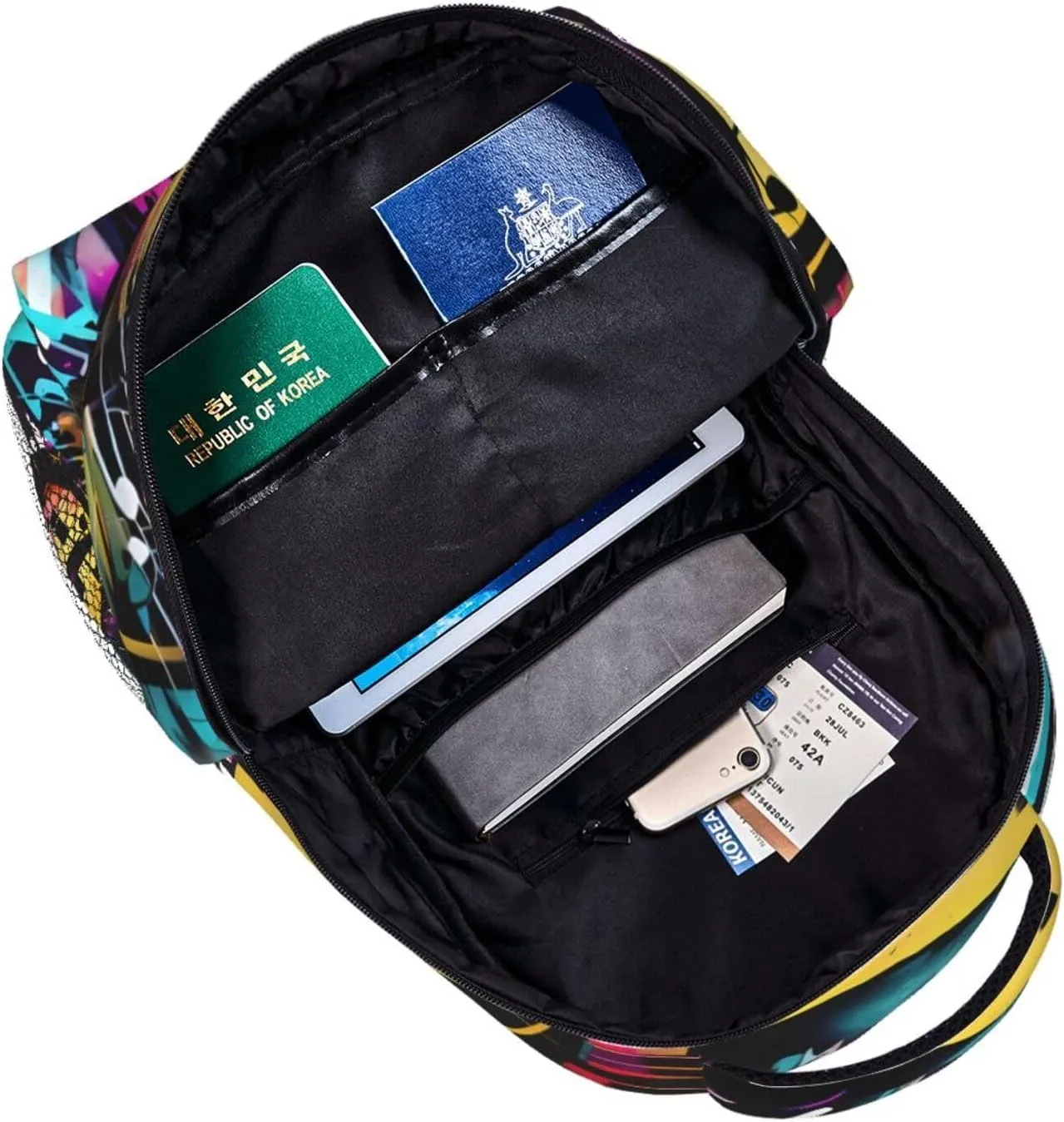 Music Graffiti Style Print Laptop Backpack Stylish Bookbag College Daypack Travel Business Work Bag For Men Women