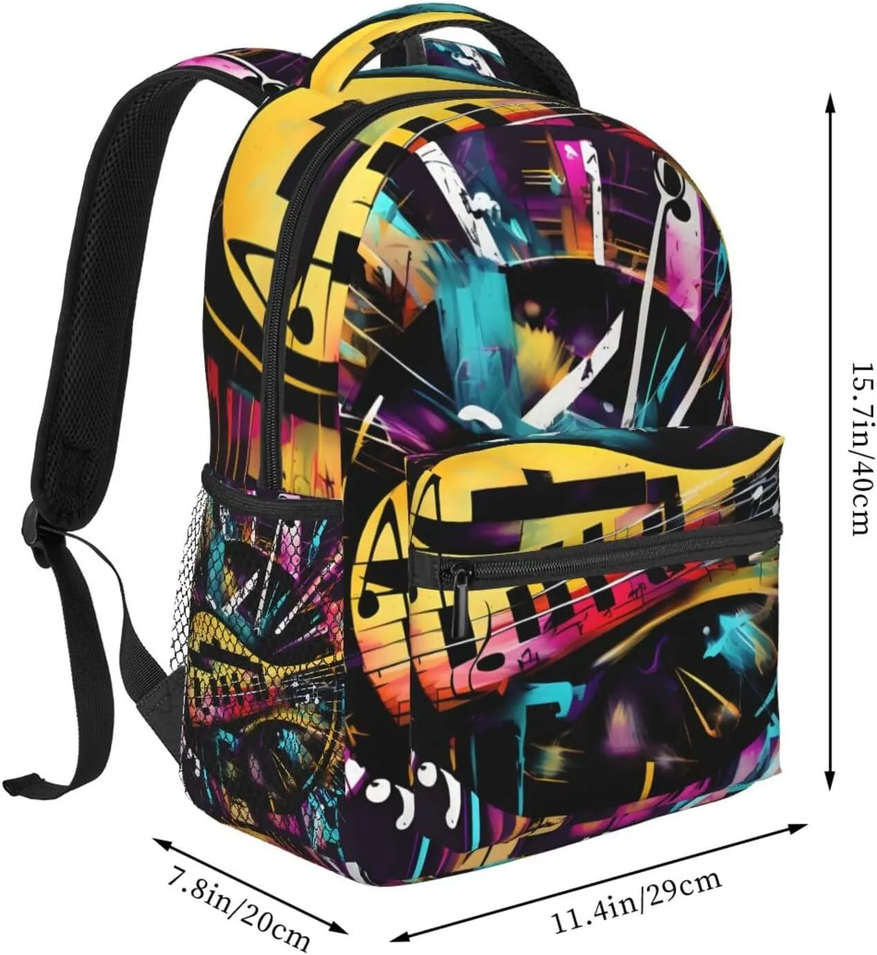 Music Graffiti Style Print Laptop Backpack Stylish Bookbag College Daypack Travel Business Work Bag For Men Women