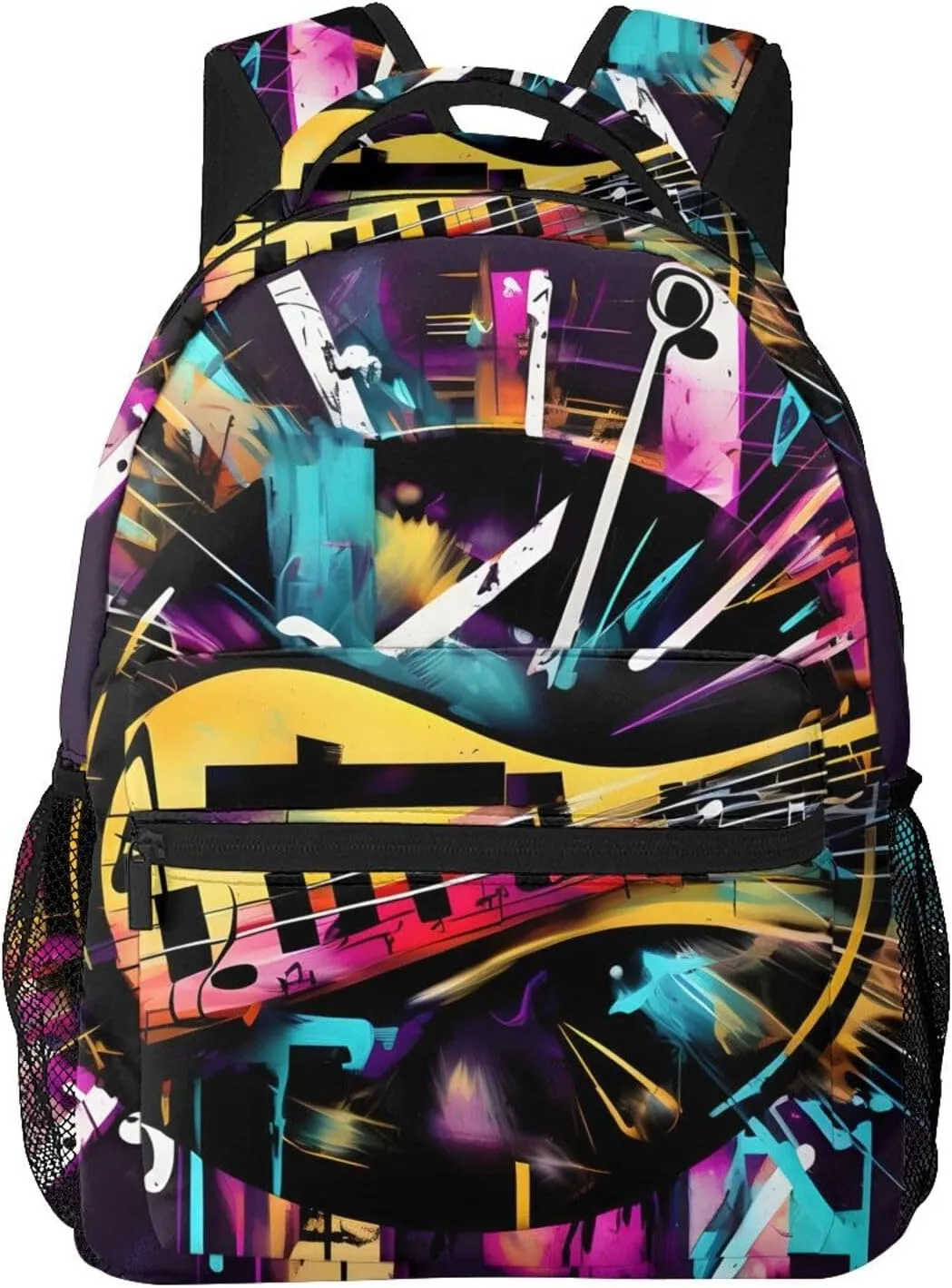 Music Graffiti Style Print Laptop Backpack Stylish Bookbag College Daypack Travel Business Work Bag For Men Women