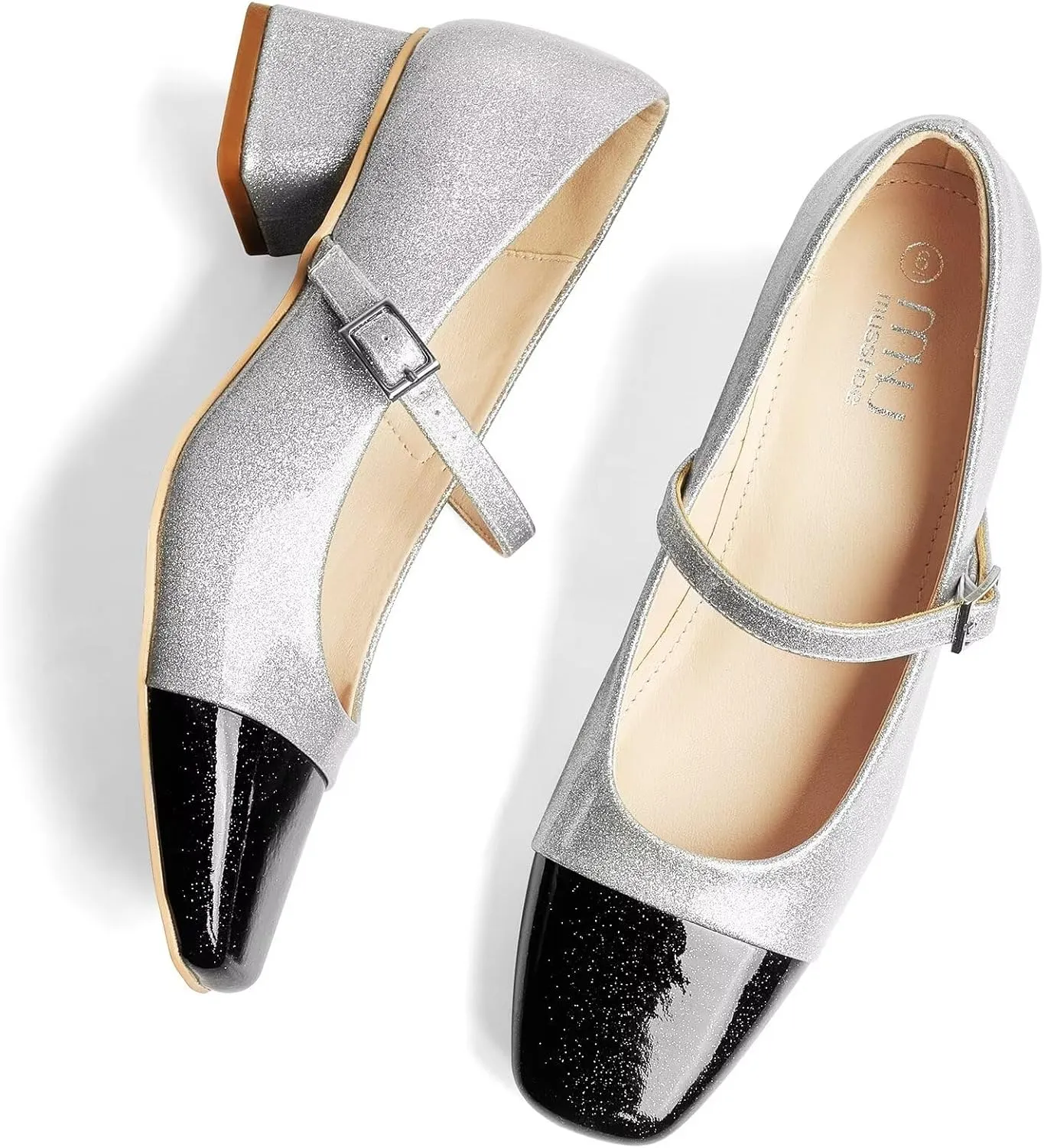 MUSSHOE Mary Jane Shoes Low Heel Women's Pumps Chunky Block Heel Comfortable Dress Shoes Square Cap Toe Adjustable Strap