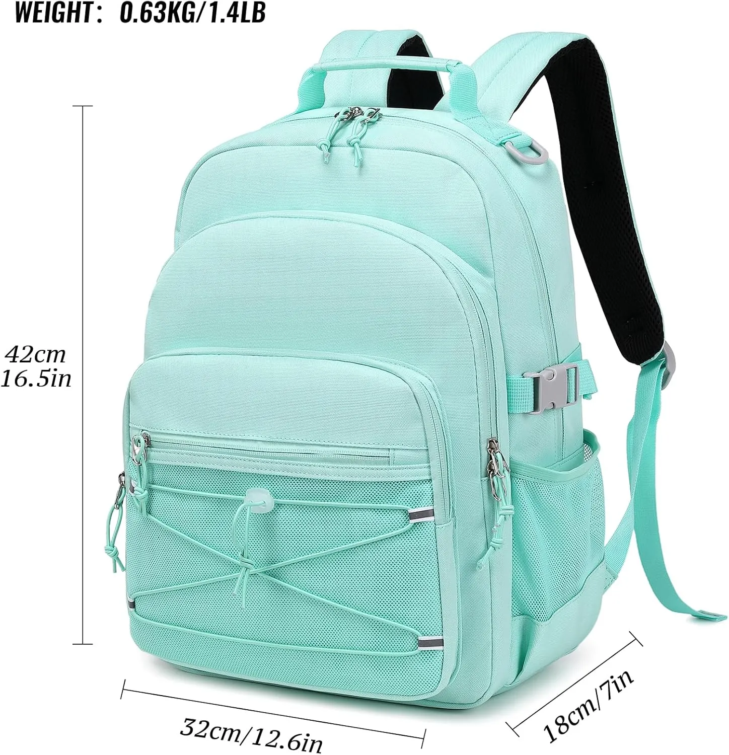 mygreen Girls boys Backpack Kindergarten Elementary Middle School Large Size Waterproof Back to School Travel Bag 24L Green