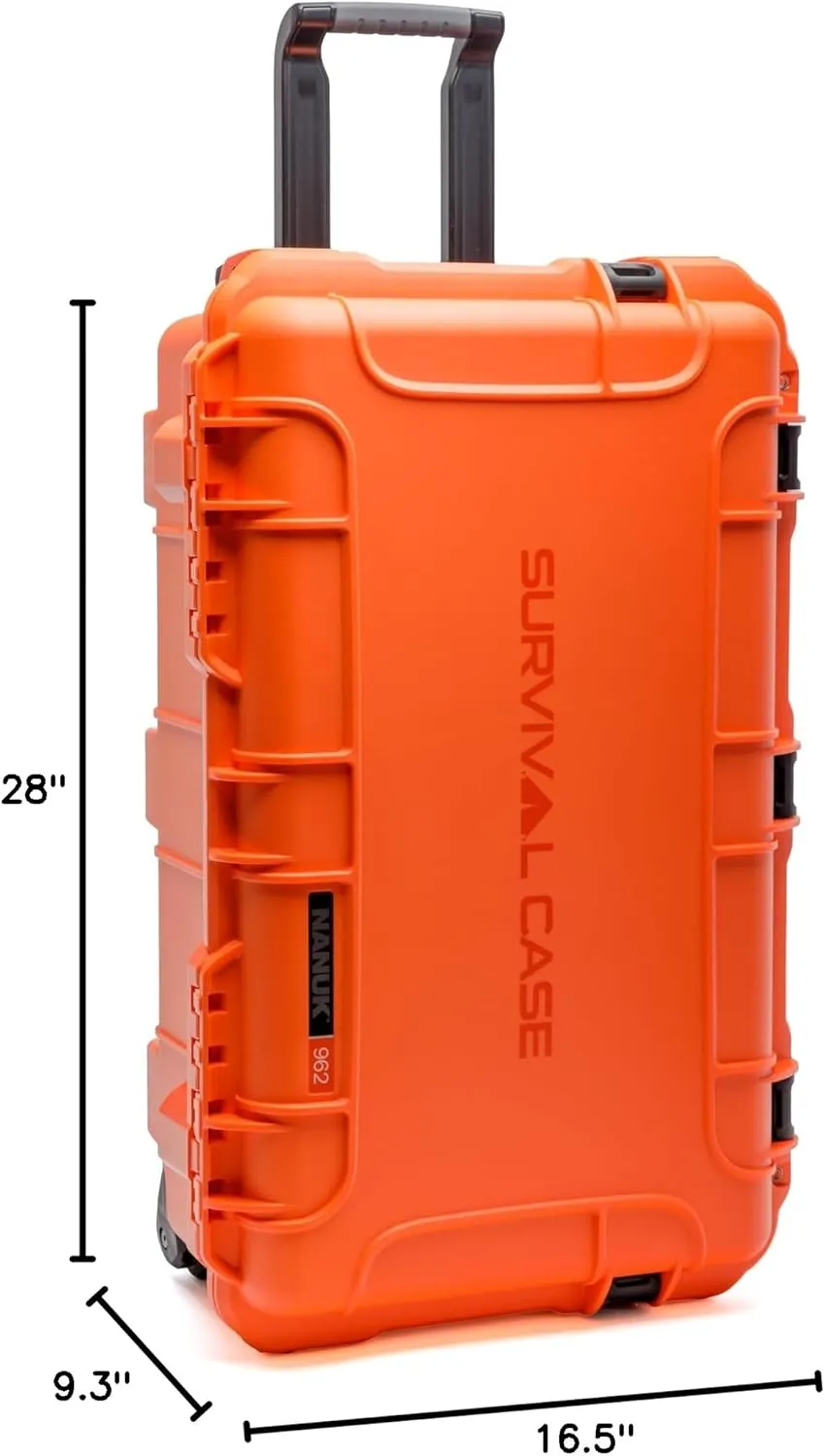 Nanuk 962 Survival Gear Storage Case w/Wheels and Lid Organizer-for Preppers, Survivalist, First Aid and Emergencies - Waterproof, Dustproof, and Impact Resistant-Empty (Orange)