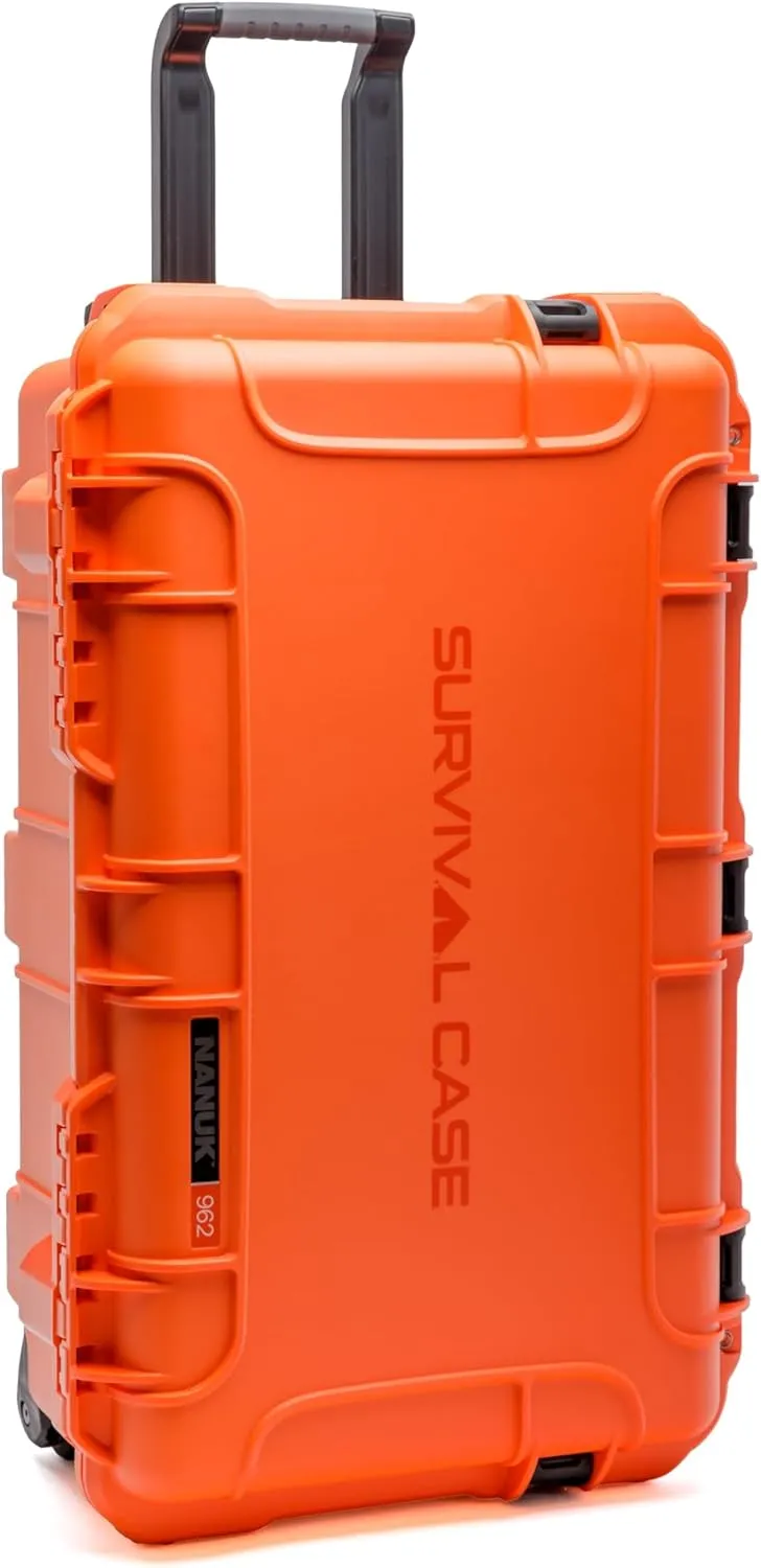 Nanuk 962 Survival Gear Storage Case w/Wheels and Lid Organizer-for Preppers, Survivalist, First Aid and Emergencies - Waterproof, Dustproof, and Impact Resistant-Empty (Orange)