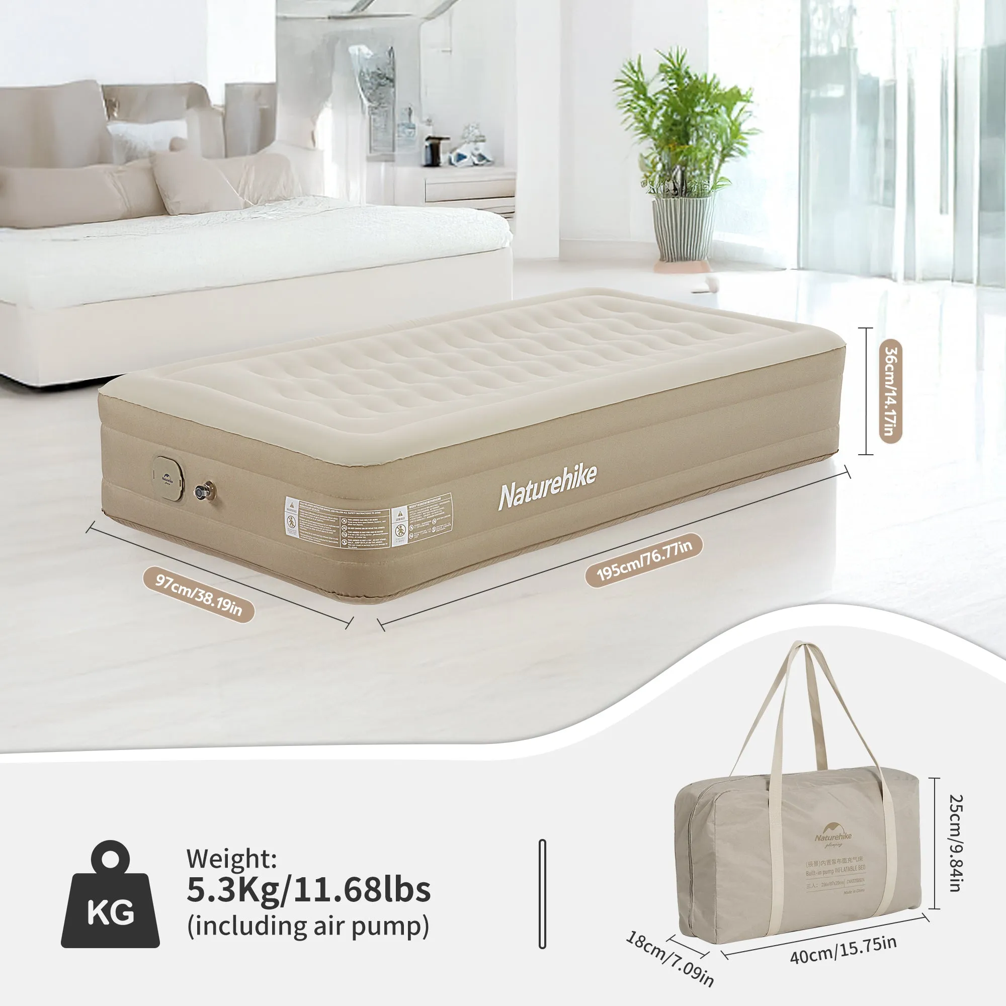 Naturehike Built-In Pump Rich selection Khaki C36 Mattress Tailored selection Inflatable