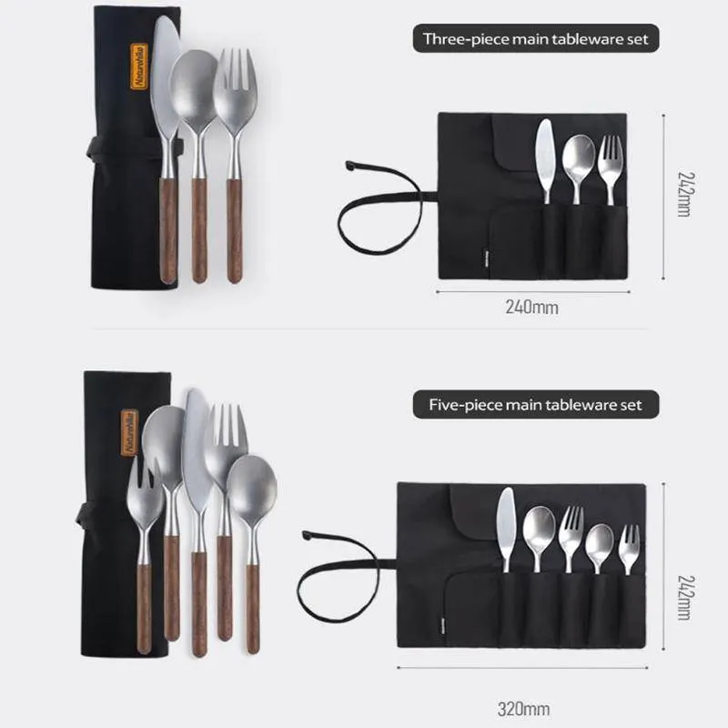Naturehike Outdoor Stainless Steel Wooden Knife Fork Spoon Dinnerware Set