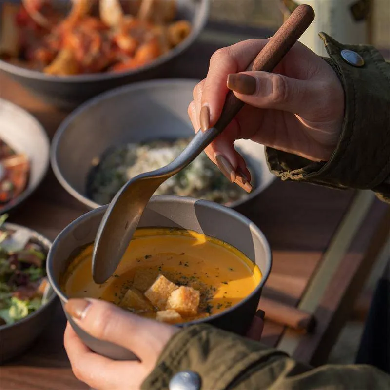Naturehike Outdoor Stainless Steel Wooden Knife Fork Spoon Dinnerware Set