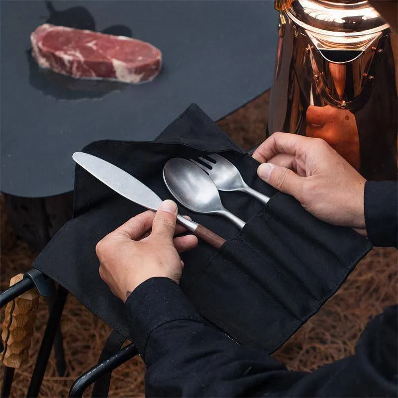 Naturehike Outdoor Stainless Steel Wooden Knife Fork Spoon Dinnerware Set