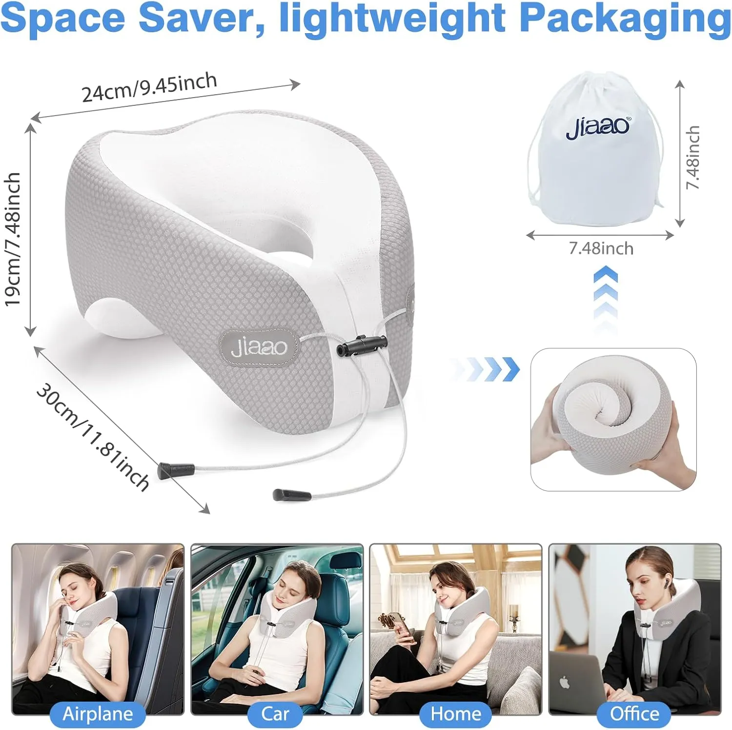 Neck Pillow Airplane, 2025 Upgraded Memory Foam Travel Pillow, Travel Essentials with 3D Eye Masks, Earplugs and Portable Drawstring Bag, Airplane Pillow for Travel, Home, Office, and Gaming