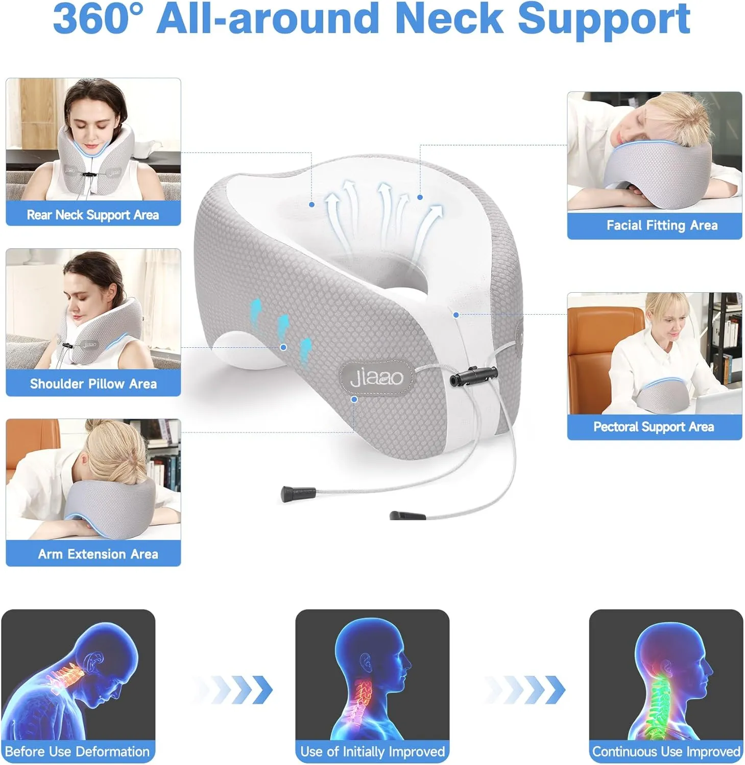 Neck Pillow Airplane, 2025 Upgraded Memory Foam Travel Pillow, Travel Essentials with 3D Eye Masks, Earplugs and Portable Drawstring Bag, Airplane Pillow for Travel, Home, Office, and Gaming
