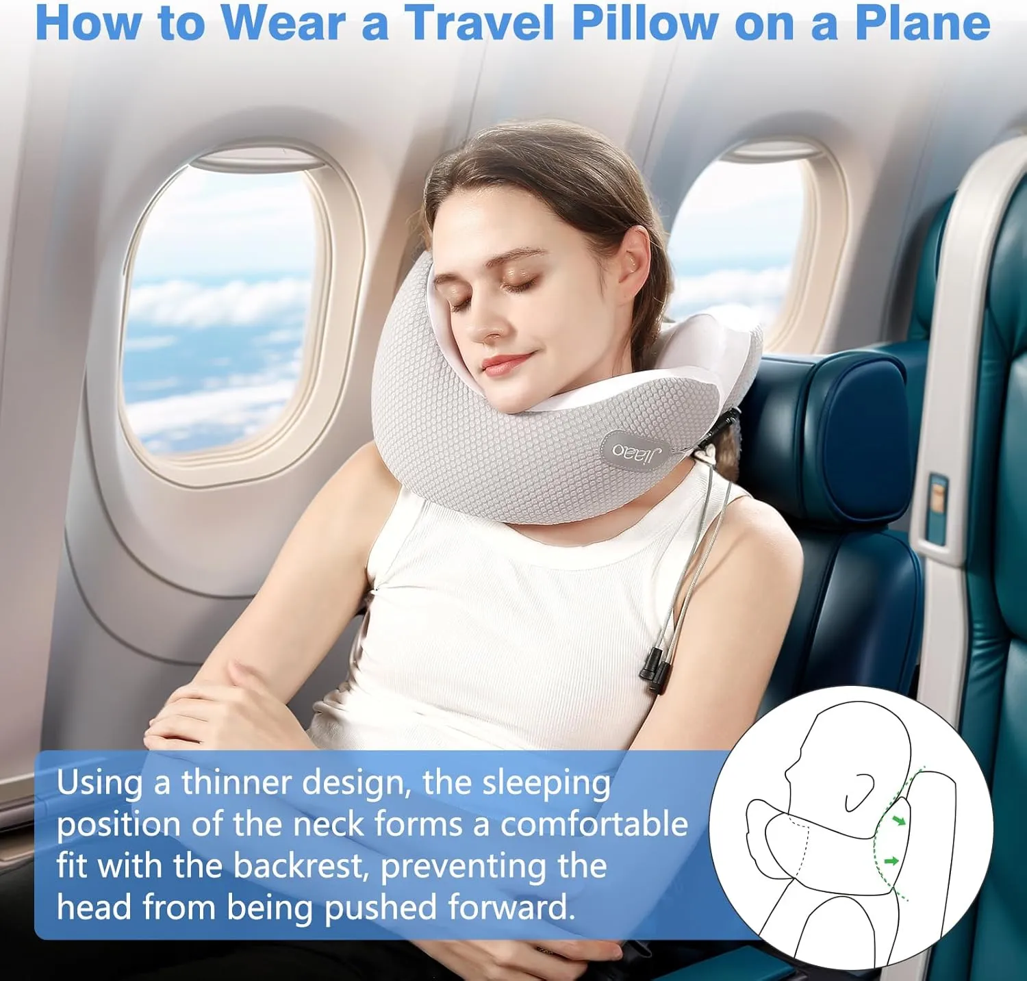 Neck Pillow Airplane, 2025 Upgraded Memory Foam Travel Pillow, Travel Essentials with 3D Eye Masks, Earplugs and Portable Drawstring Bag, Airplane Pillow for Travel, Home, Office, and Gaming