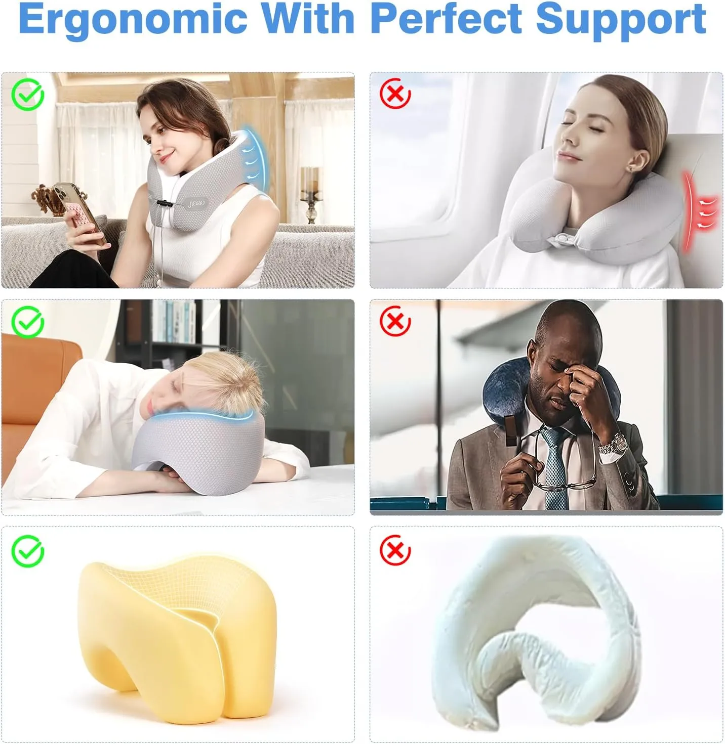 Neck Pillow Airplane, 2025 Upgraded Memory Foam Travel Pillow, Travel Essentials with 3D Eye Masks, Earplugs and Portable Drawstring Bag, Airplane Pillow for Travel, Home, Office, and Gaming