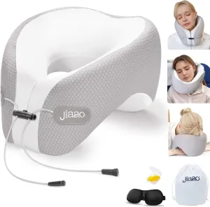 Neck Pillow Airplane, 2025 Upgraded Memory Foam Travel Pillow, Travel Essentials with 3D Eye Masks, Earplugs and Portable Drawstring Bag, Airplane Pillow for Travel, Home, Office, and Gaming