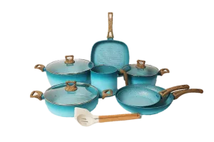 NEWARE Terracotta TURQUOISE 12 Piece Cooking Set with Milk Cup/ Batería TURQUESA de 12 piezas de Terracotta con POCILLO