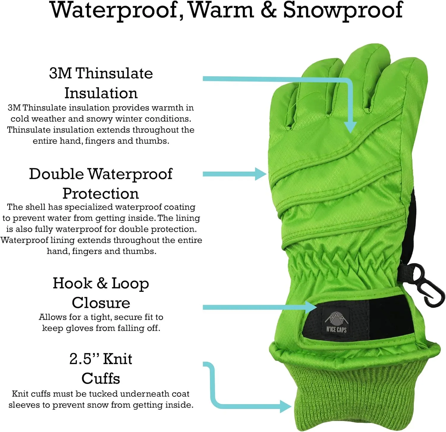 N'Ice Caps Kids Waterproof Winter Thinsulate Warm Gloves