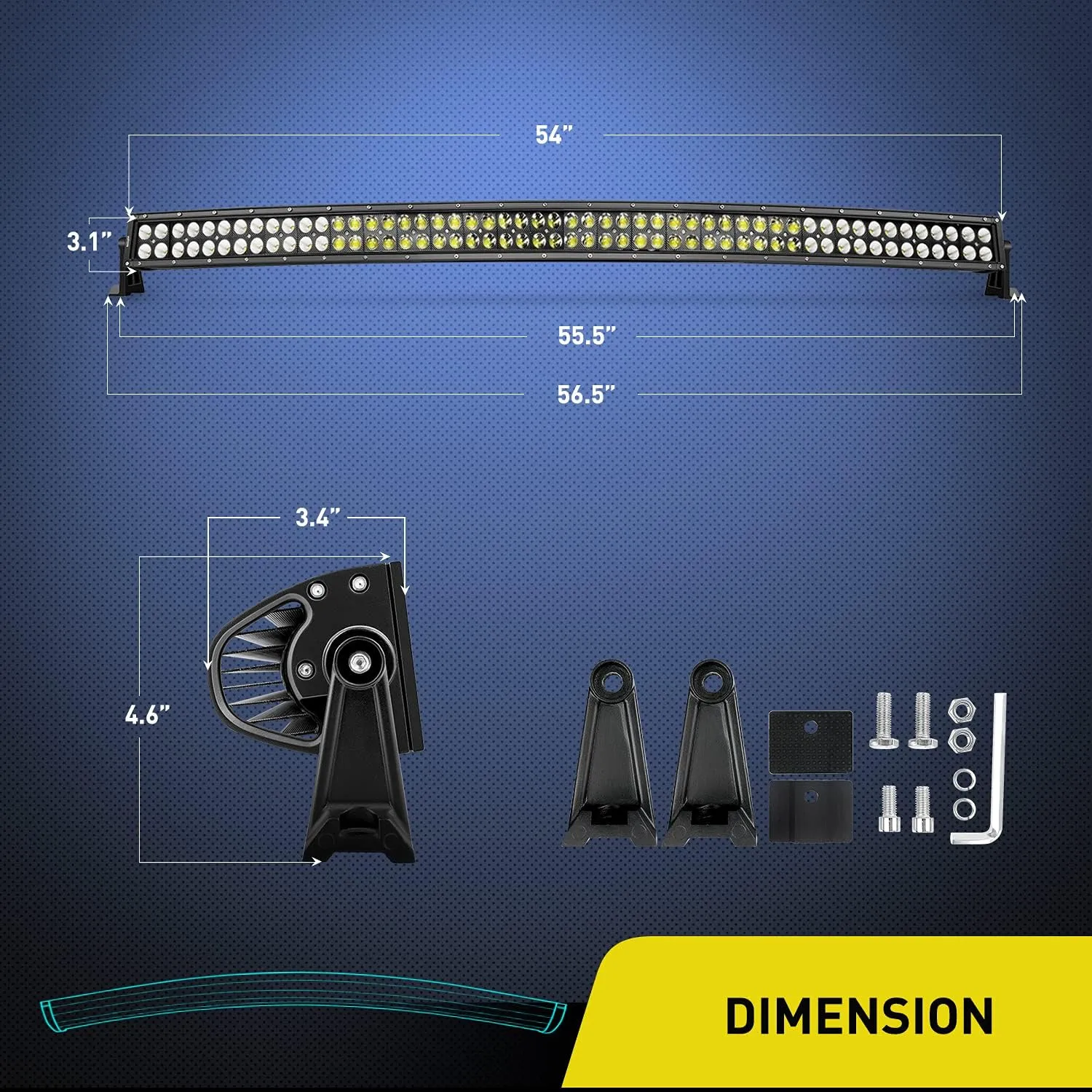 Nilight ZH119 54Inch 54 Inch 312W Curved Spot Flood Combo Bar LED Off Road Driving Light and 1PC 14AWG 12V 5Pin Rocker Switch Wiring Harness Kit-1 Lead, 2 Years Warranty
