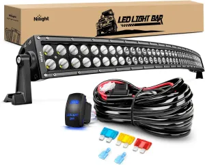 Nilight ZH119 54Inch 54 Inch 312W Curved Spot Flood Combo Bar LED Off Road Driving Light and 1PC 14AWG 12V 5Pin Rocker Switch Wiring Harness Kit-1 Lead, 2 Years Warranty