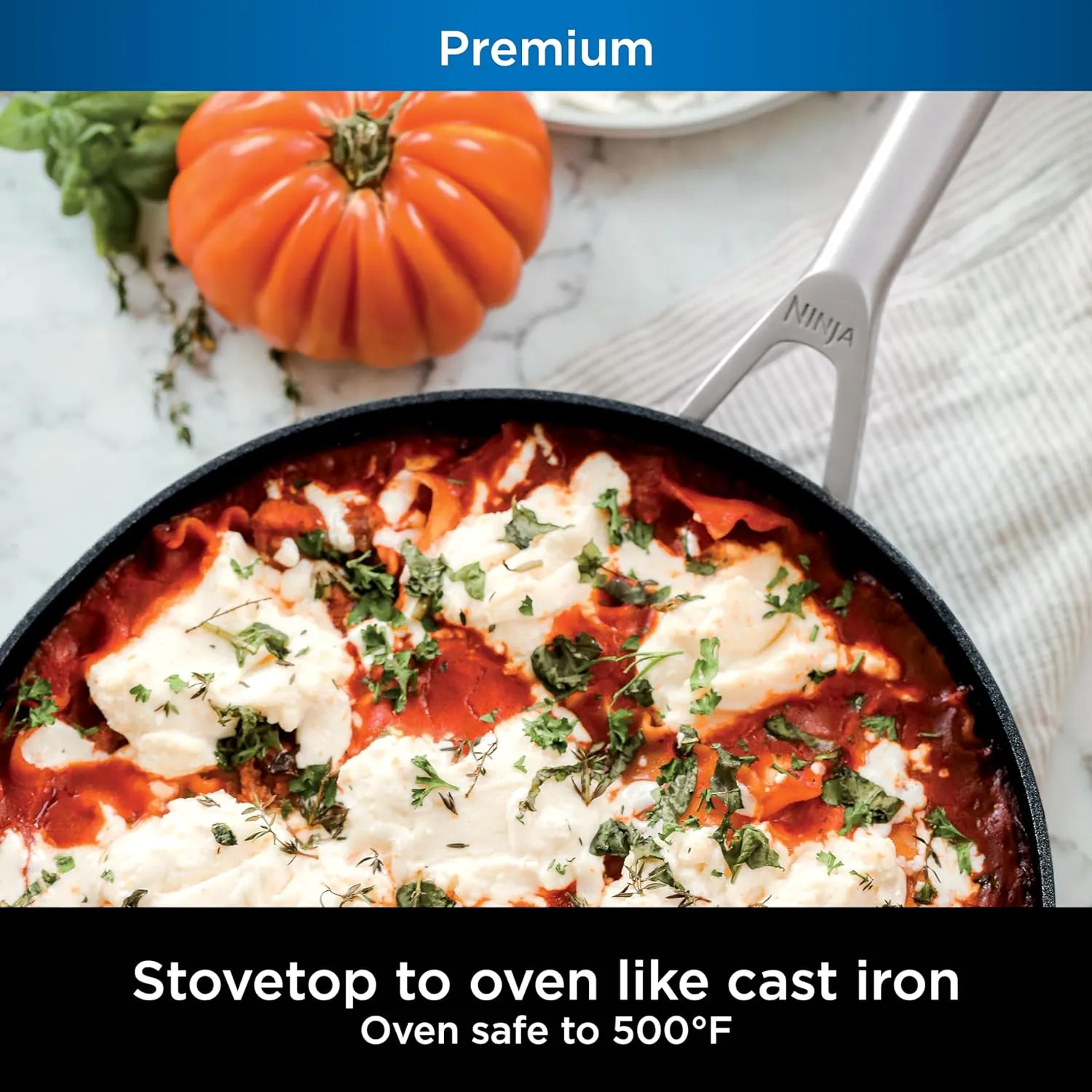 Ninja C30030 Foodi NeverStick Premium 12-Inch Fry Pan, Hard-Anodized, Nonstick, Durable & Oven Safe to 500°F, Slate Grey