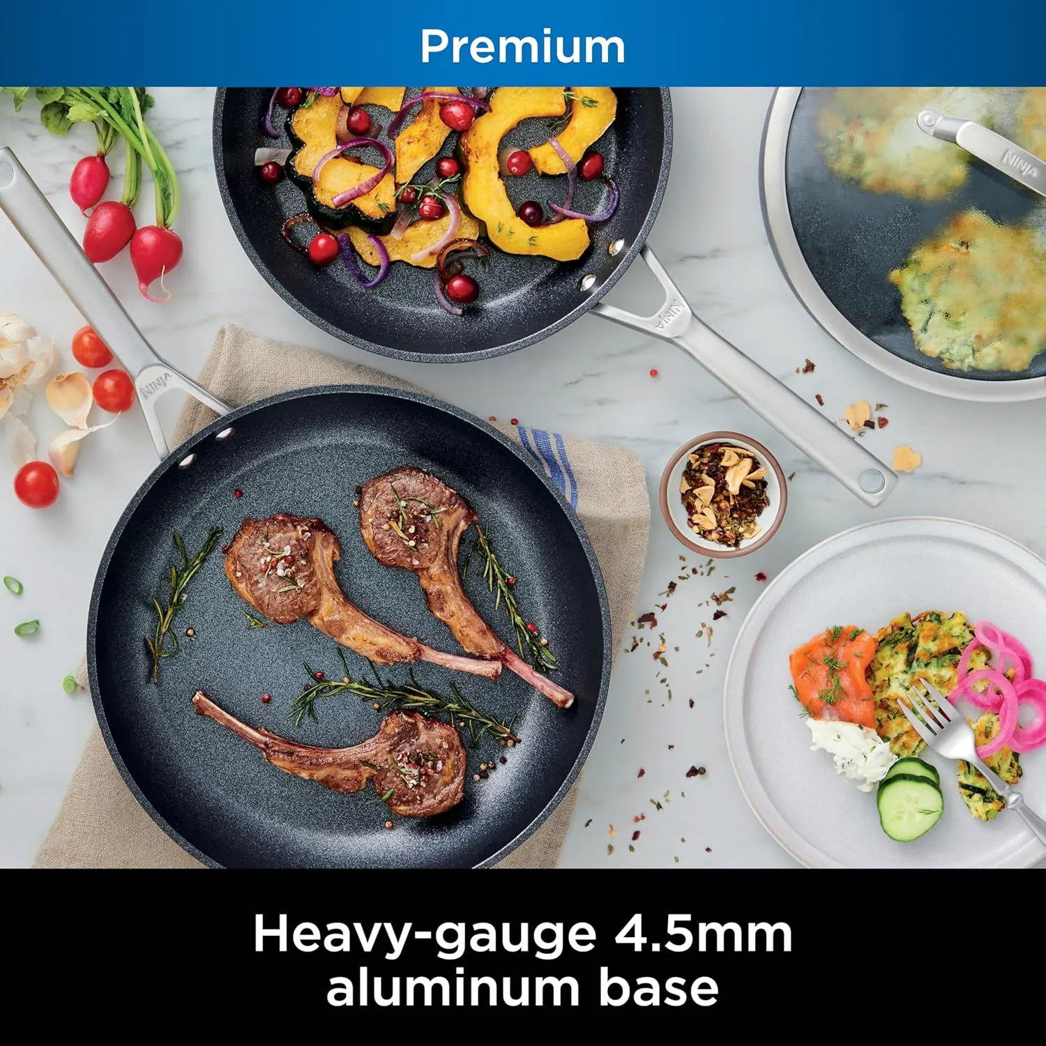 Ninja C30030 Foodi NeverStick Premium 12-Inch Fry Pan, Hard-Anodized, Nonstick, Durable & Oven Safe to 500°F, Slate Grey