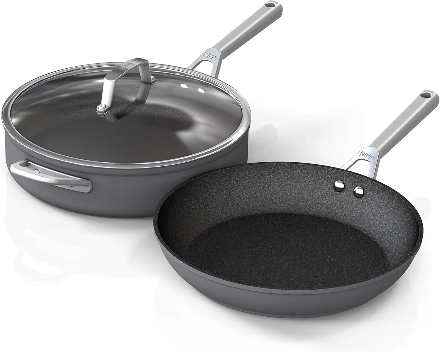 Ninja C33000 Foodi NeverStick Premium 3-Piece Cookware Set, 12-Inch Fry Pan, 5-Quart Sauté Pan with Glass Lid, Hard-Anodized, Nonstick, Durable & Oven Safe to 500°F, Slate Grey