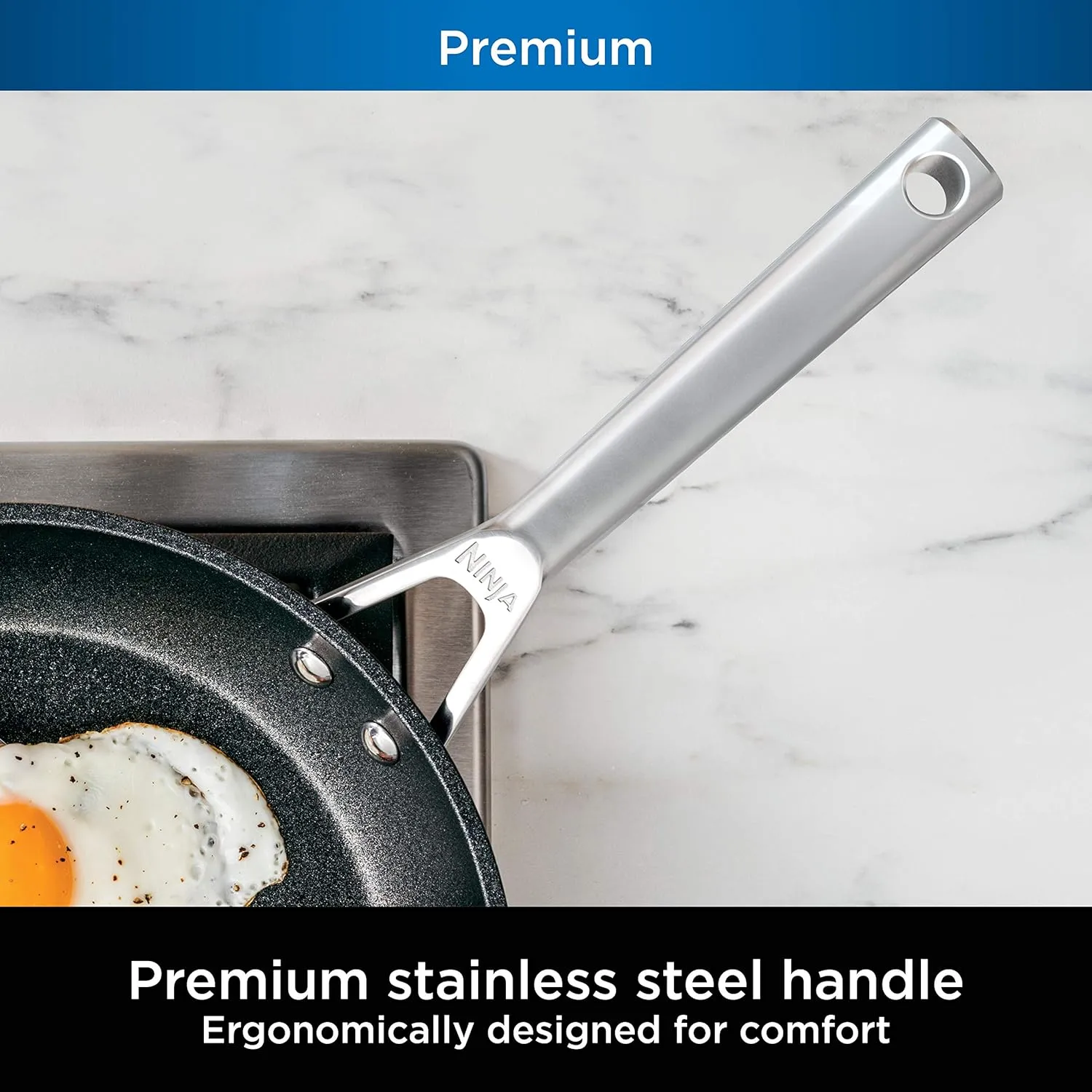 Ninja C33000 Foodi NeverStick Premium 3-Piece Cookware Set, 12-Inch Fry Pan, 5-Quart Sauté Pan with Glass Lid, Hard-Anodized, Nonstick, Durable & Oven Safe to 500°F, Slate Grey