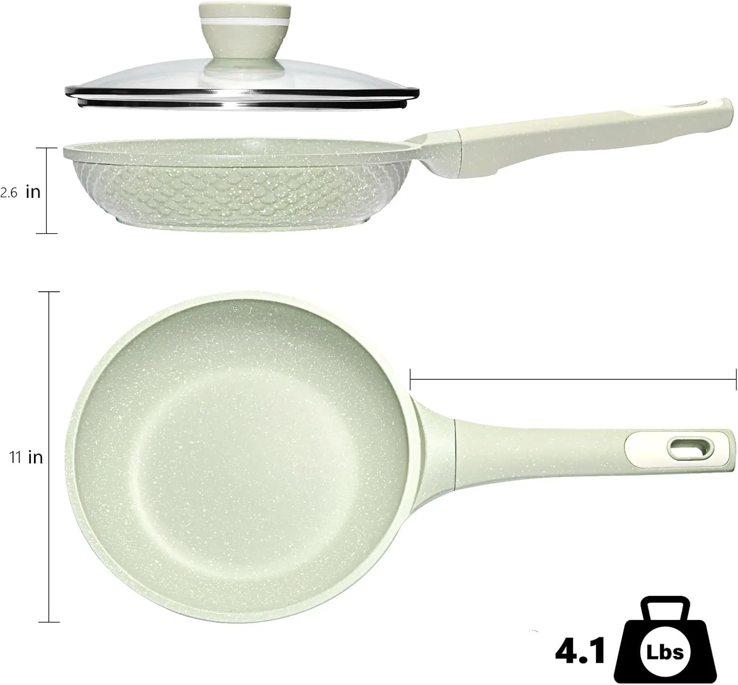 Non Stick Frying Pan 11 Inch with Tempered Glass Lid - Super Nonstick, 100% PFOA/PFAS Free & Healthy Non-Toxic - Omelette & Egg Pan Skillet for All Stovetops (Induction/Gas/Electric), Dishwasher Safe