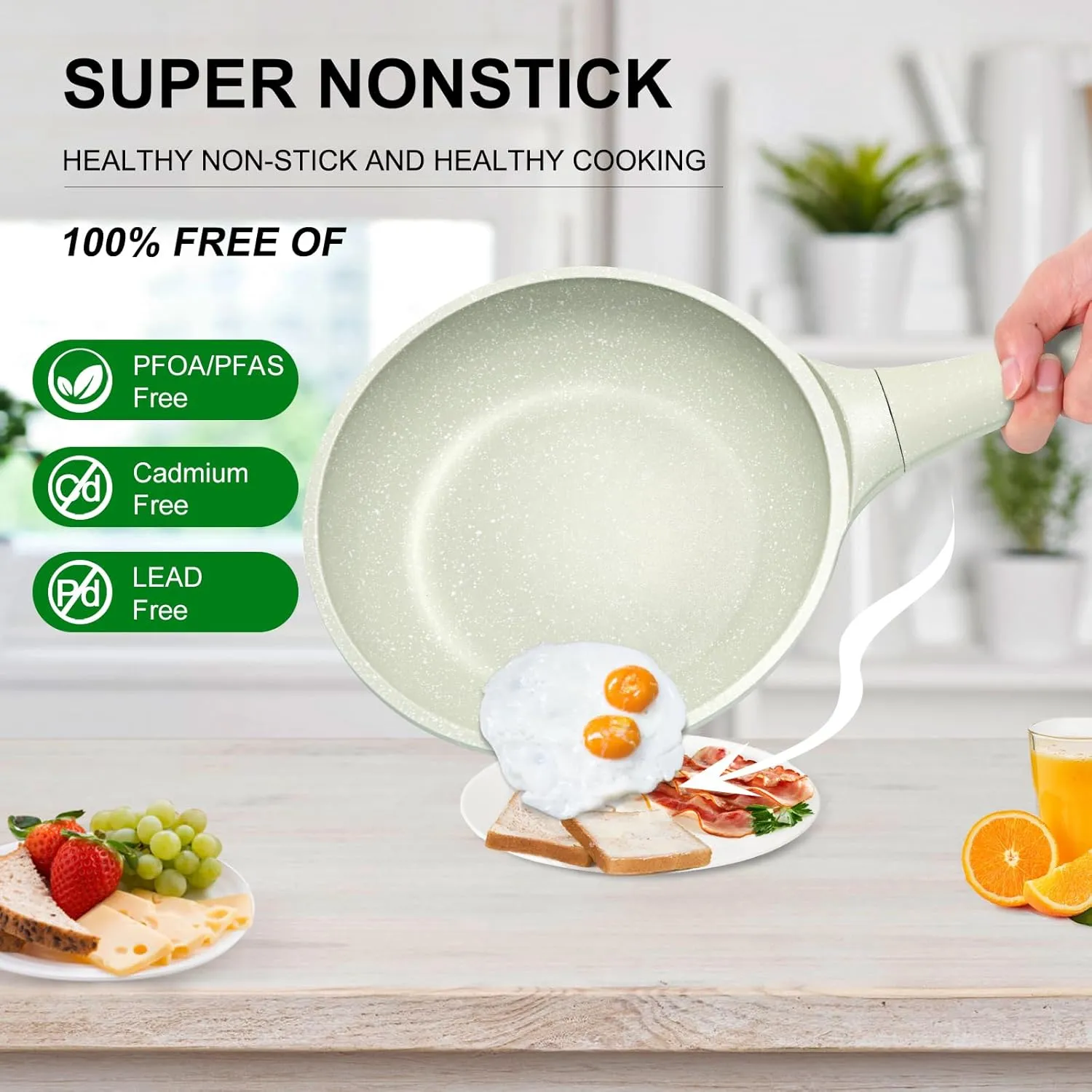 Non Stick Frying Pan 11 Inch with Tempered Glass Lid - Super Nonstick, 100% PFOA/PFAS Free & Healthy Non-Toxic - Omelette & Egg Pan Skillet for All Stovetops (Induction/Gas/Electric), Dishwasher Safe