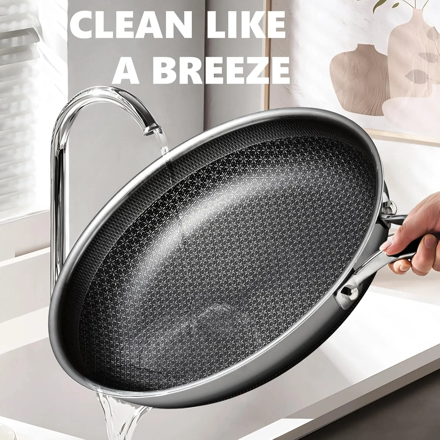 Non Stick Frying Pans Set with 2 Lid, Hybrid Pans Set Nonstick (8 10 12inch),Pan for cooking, PFOA Free Kitchen set, Dishwasher and Oven-Safe Cookware Sets, Stainless Steel Skillets
