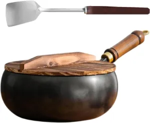 Nonstick Wok Frying Pan with Hanging Hook Nonstick Coating Round Bottom Wok Chinese Wok for Home Camping Restaurant General