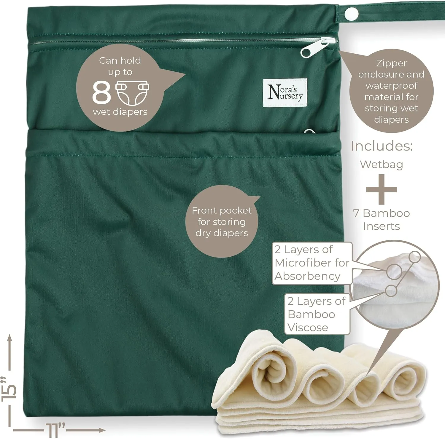 Nora's Nursery Cloth Diapers 7 Pack with 7 Inserts & 1 Wet Bag - Waterproof Cover, Washable, Reusable & One Size Adjustable Pocket Diapers for Newborns and Toddlers - Outer Space