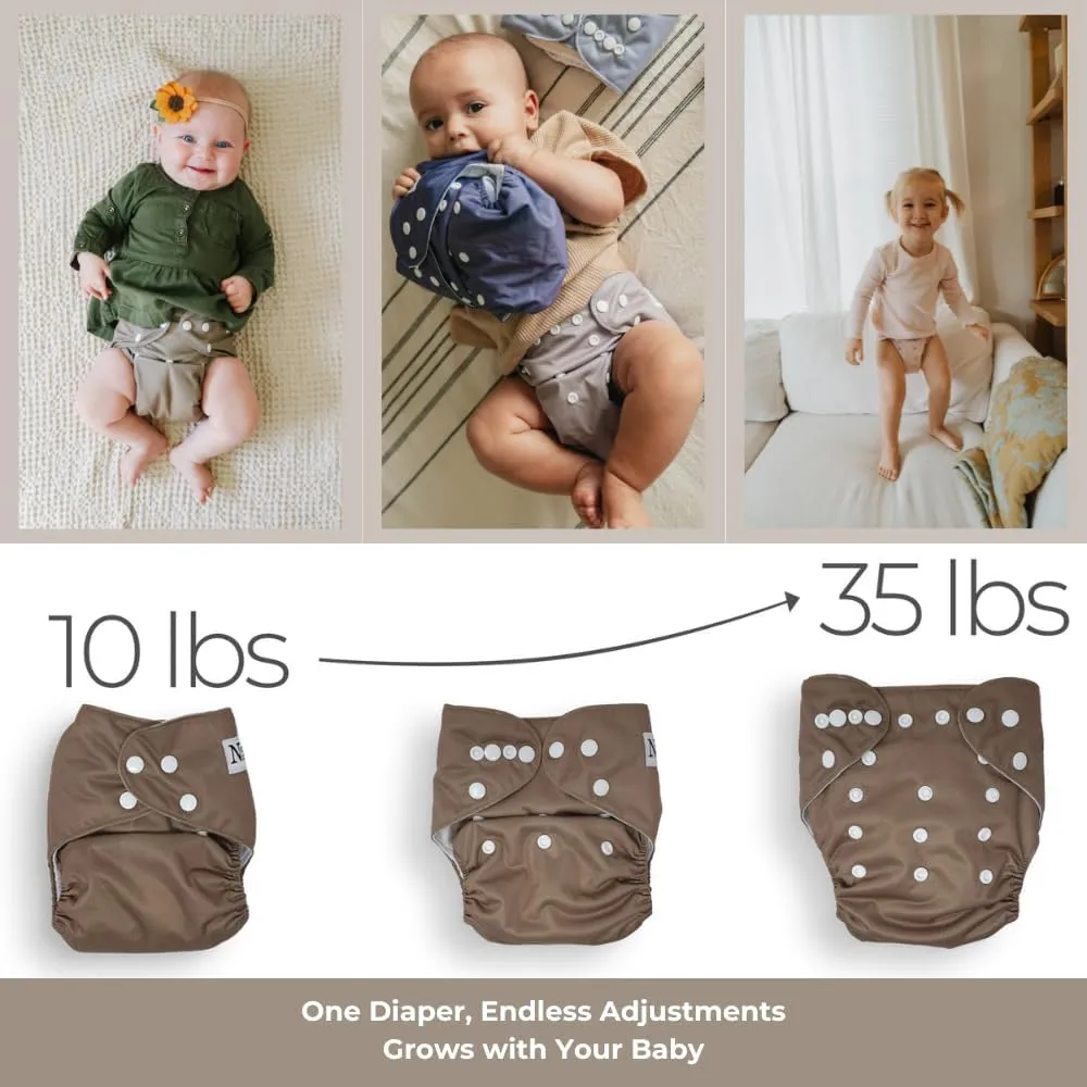 Nora's Nursery Cloth Diapers 7 Pack with 7 Inserts & 1 Wet Bag - Waterproof Cover, Washable, Reusable & One Size Adjustable Pocket Diapers for Newborns and Toddlers - Outer Space