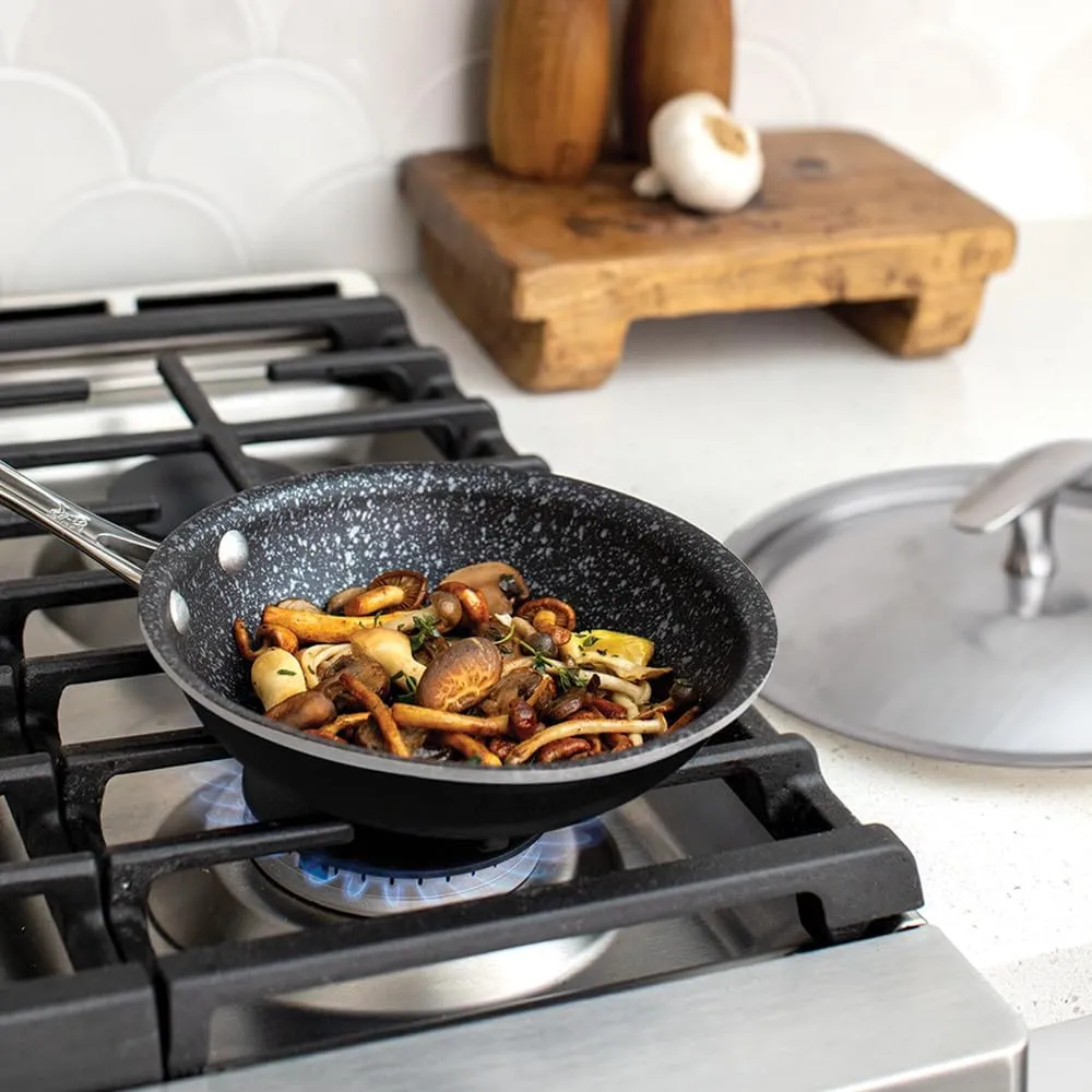 Nordic Ware Basalt Aluminum Saute Skillet and Lid Set, 8-Inch, Ceramic Coating