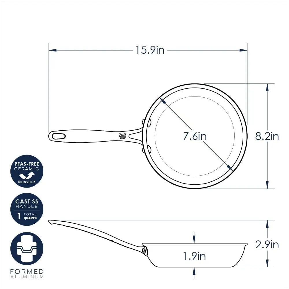 Nordic Ware Basalt Aluminum Saute Skillet and Lid Set, 8-Inch, Ceramic Coating
