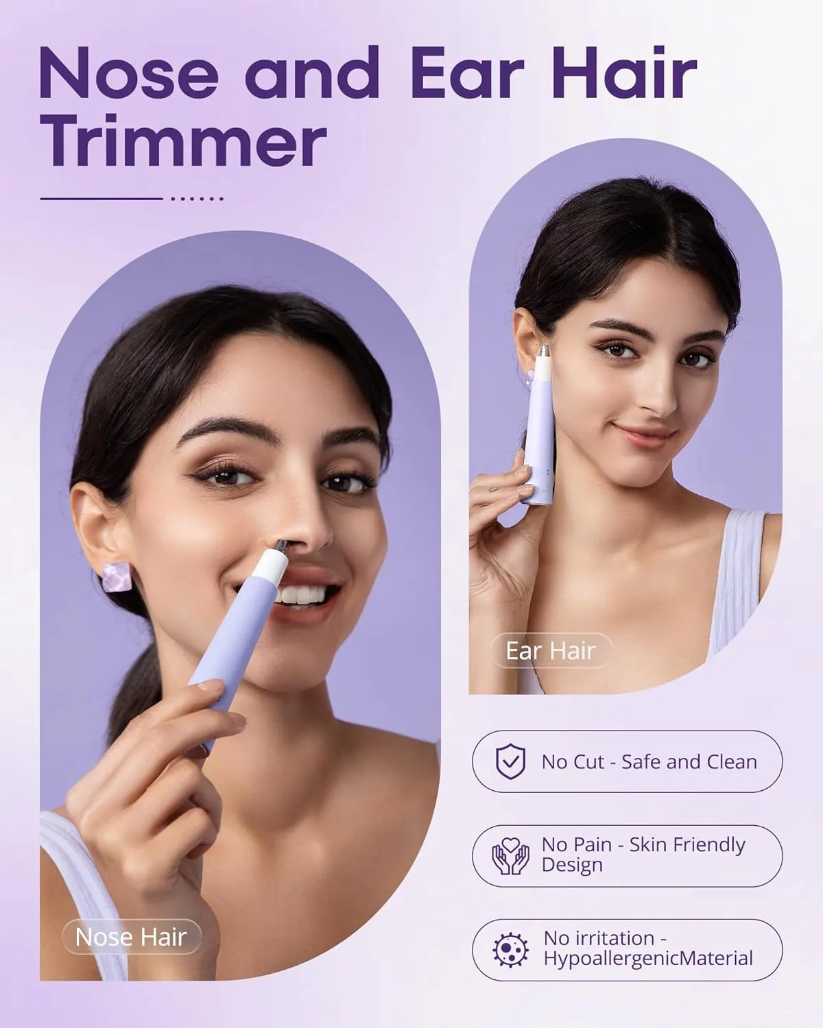 Nose Hair Trimmer for Women: Rechargeable 2 in 1 Ear Eyebrow Trimmer (Purple)