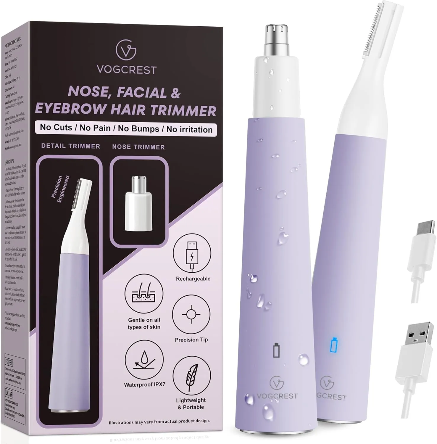 Nose Hair Trimmer for Women: Rechargeable 2 in 1 Ear Eyebrow Trimmer (Purple)