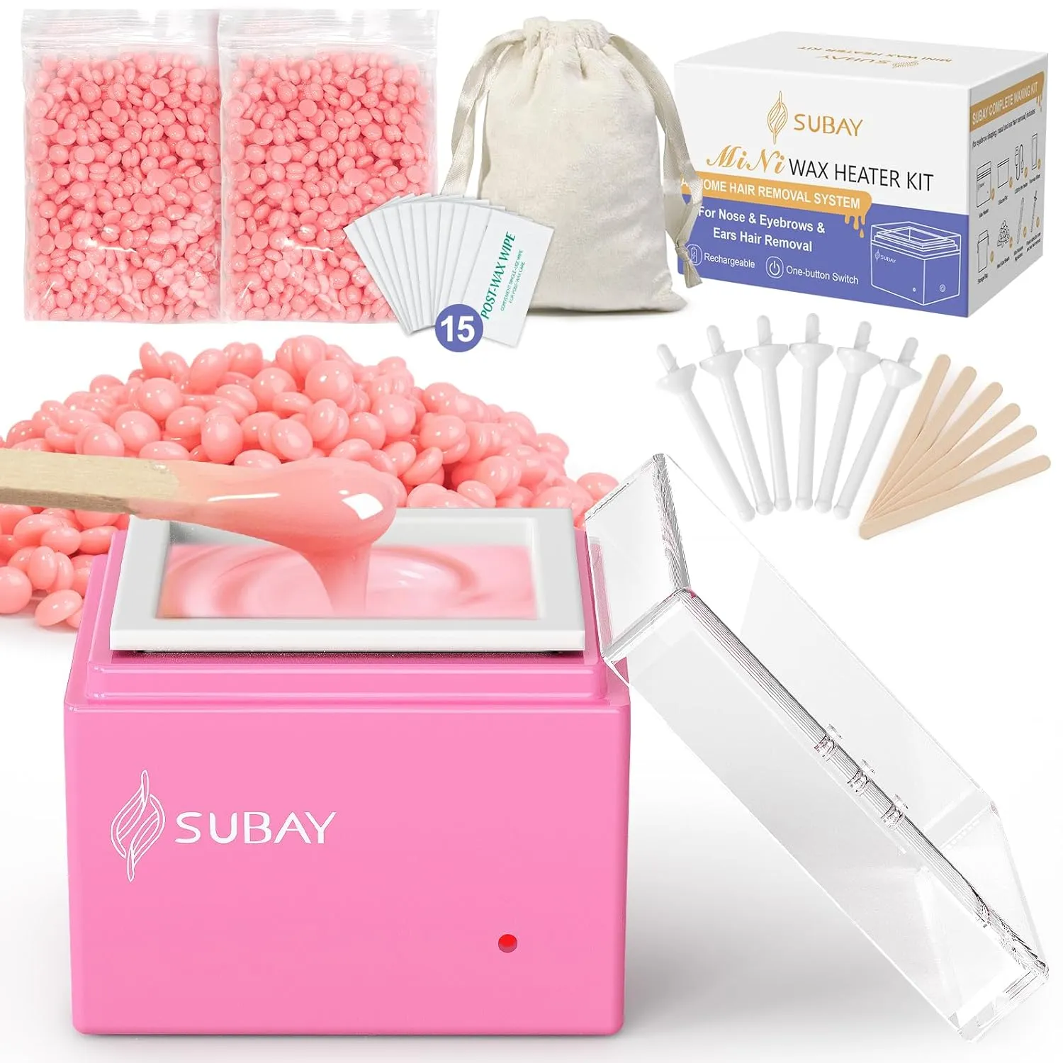 Nose Wax Kit Men, Cordless Mini Wax Warmer for Eyebrow Ear Hair Removal, Waxing Kit for Women Men with 100g Beads, 6 Applicators, 6 Nose Sticks, Storage Bag, Waxer Melter Machine for Home Travel Use