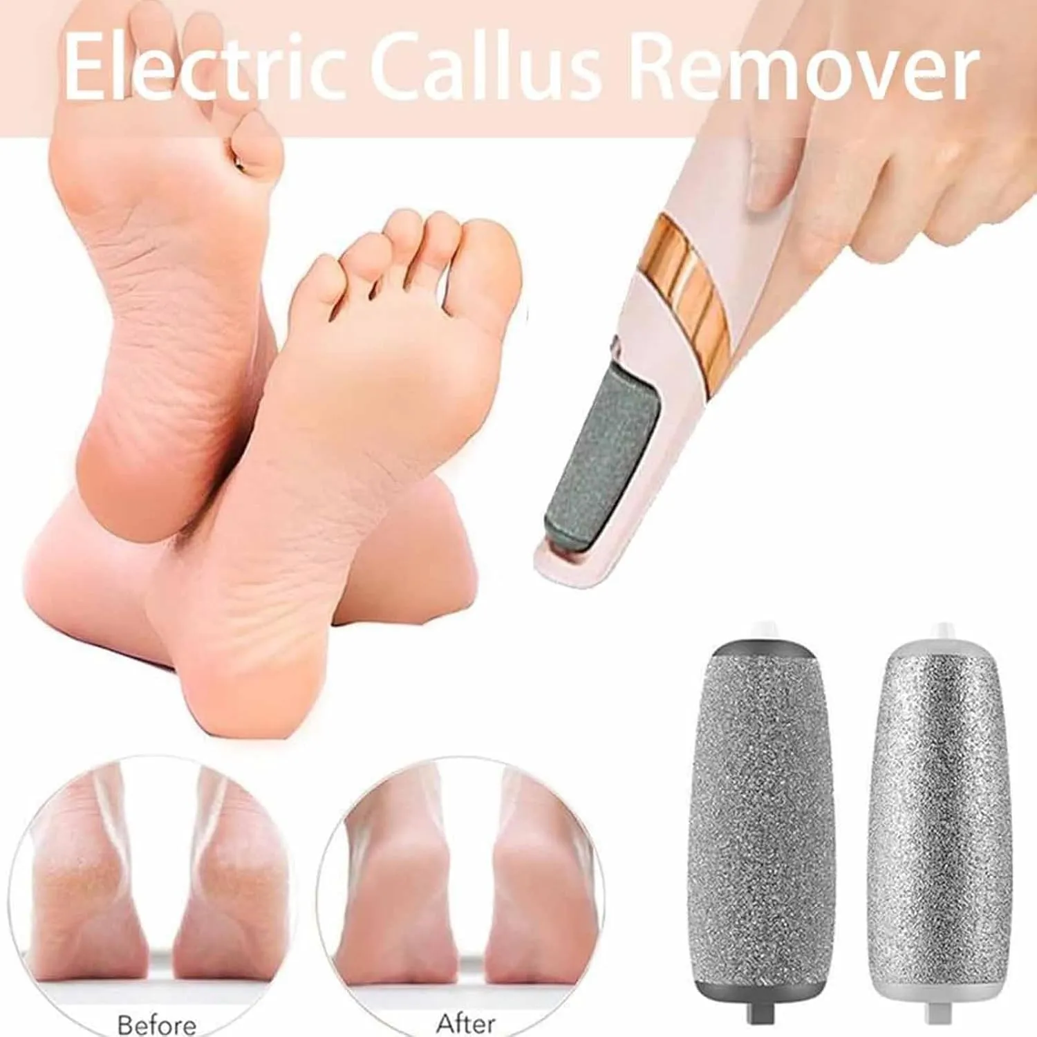 Novetek Electric Feet Callus Remover, Portable Waterproof Electric Foot File Callus Remover for Feet, Rechargeable Pedicure Tools Kit with 2 Rollers, Pedi Foots Care for Dead, Hard Cracked (White)