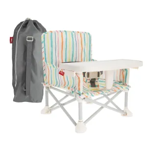 Nuby Easy Go Pop-Up Booster Seat with Removable Tray - 6  Months - Portable Booster Seat for Floor for Indoor/Outdoor Use - 3-Point Safety Adjustable Straps - Includes Travel Bag - Stripes